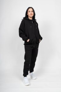 Γυναικεία Ζακέτα Φούτερ με Κουκούλα Μαύρη