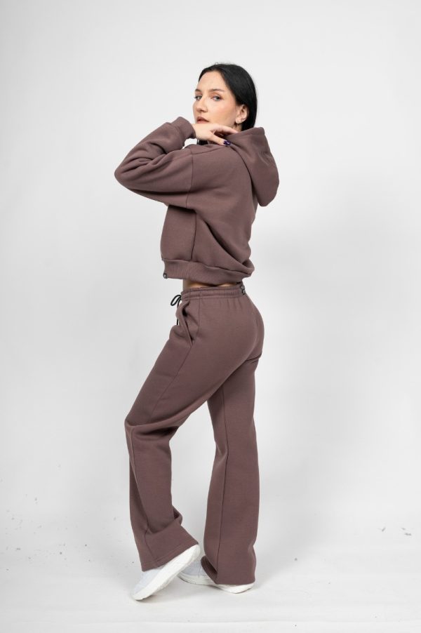 Γυναικείο Free Style Set Καφέ - Crop με Κουκούλα και Ίσιο Παντελόνι