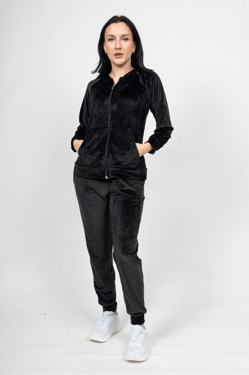 GZ-183 Γυναικείο Σετ Βελούδο με Μπάσκα Μαύρο - Image 1