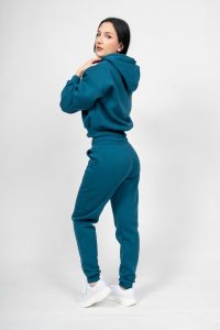 Γυναικείο Free Style Set πετρολ - Crop με Κουκούλα και Παντελόνι με Λάστιχο στο Τελείωμα του Ποδιού