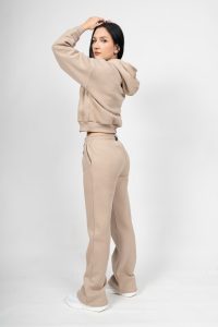 Γυναικείο Free Style Set Μπεζ - Crop με Κουκούλα και Ίσιο Παντελόνι