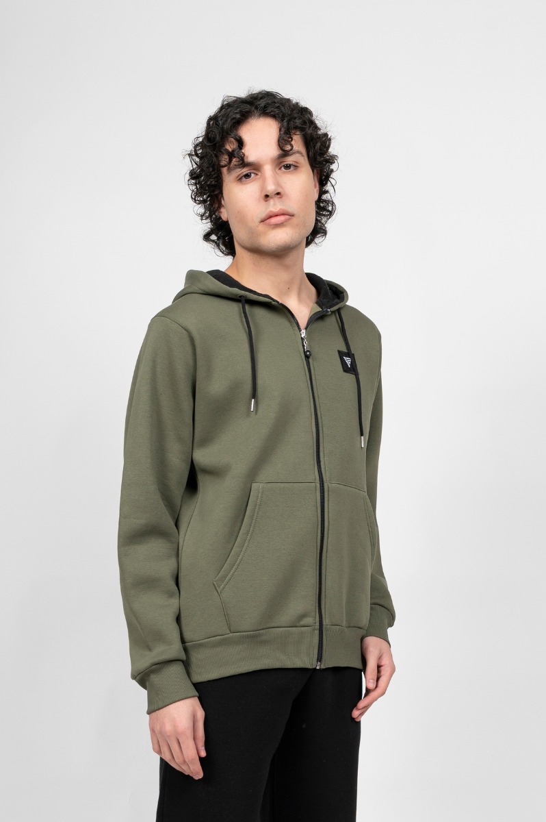 GZ-9 Ανδρική Ζακέτα Φούτερ με Κουκούλα Λαδί