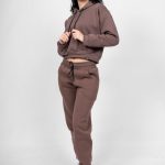Γυναικείο Free Style Set Καφέ - Crop με Κουκούλα και Παντελόνι με Λάστιχο στο Τελείωμα του Ποδιού